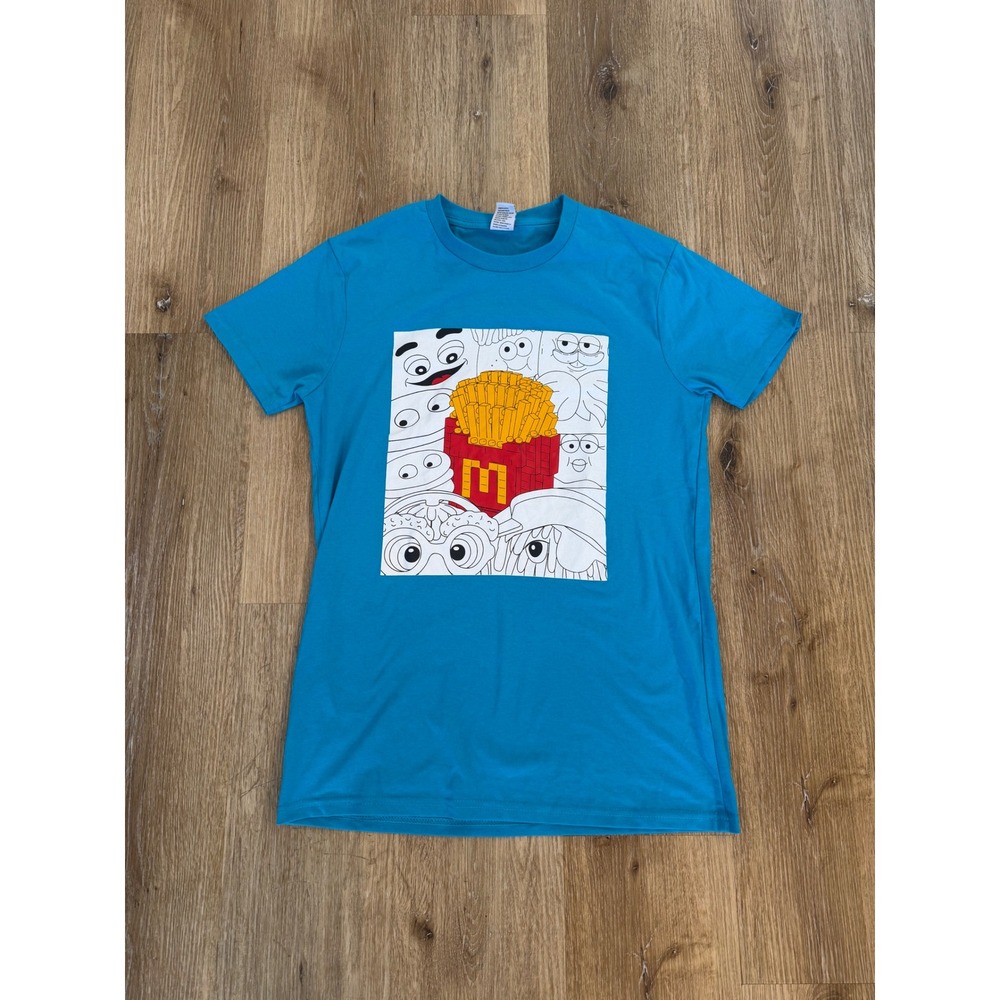 McDonalds Nanoblock French Fries Graphic T-Shirt Blue Mens Medium Grimace‎ Tee